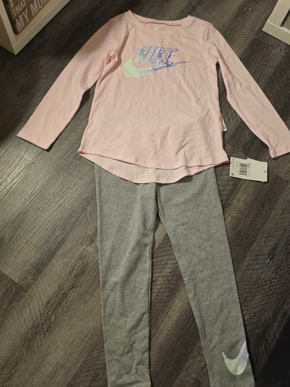 Nike Girls Pink Long-Sleeve 2 Piece Set with Gray Leggings Size 6